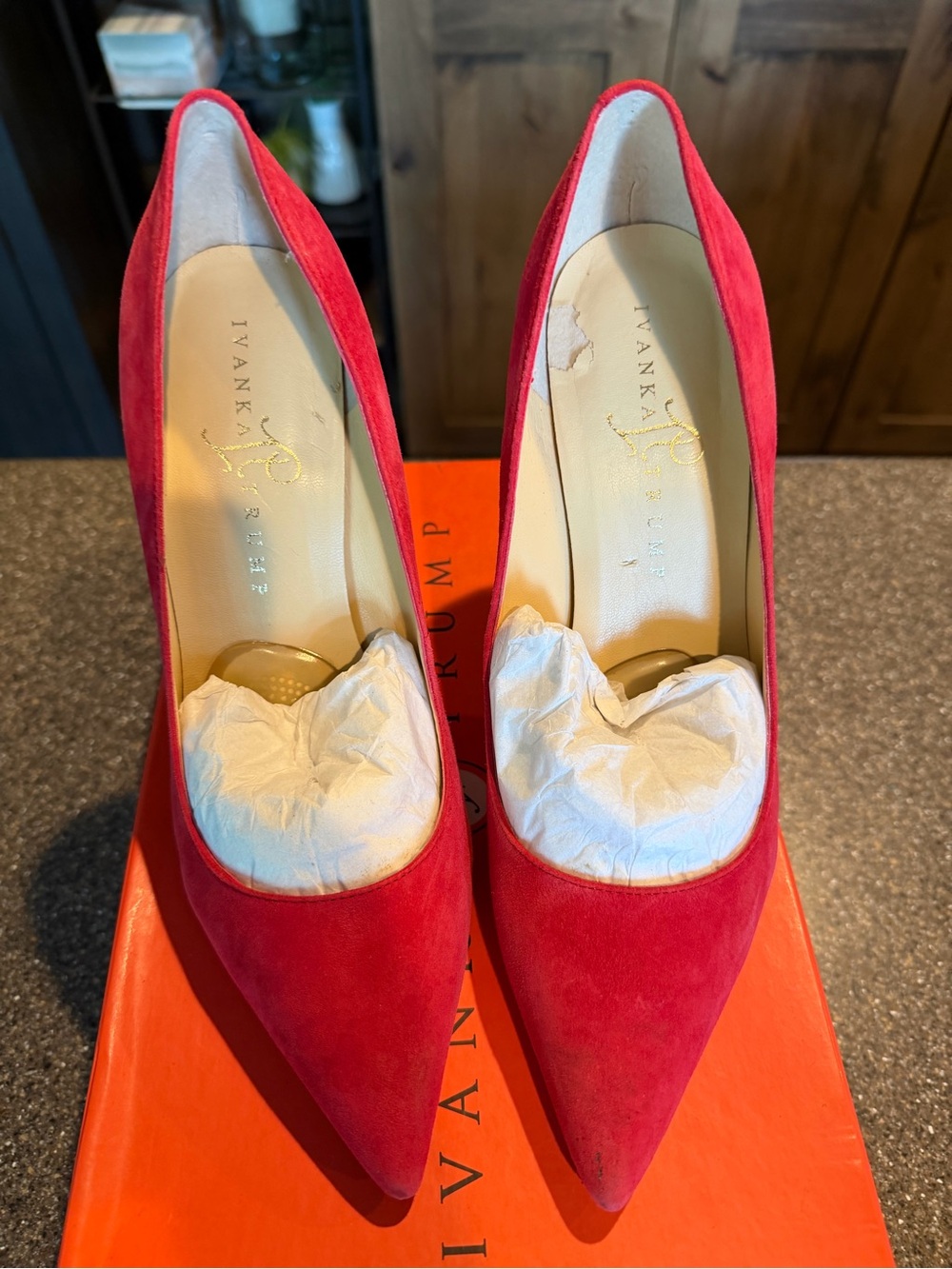 Ivanka Trump Red Suede Pointed Toe Pumps